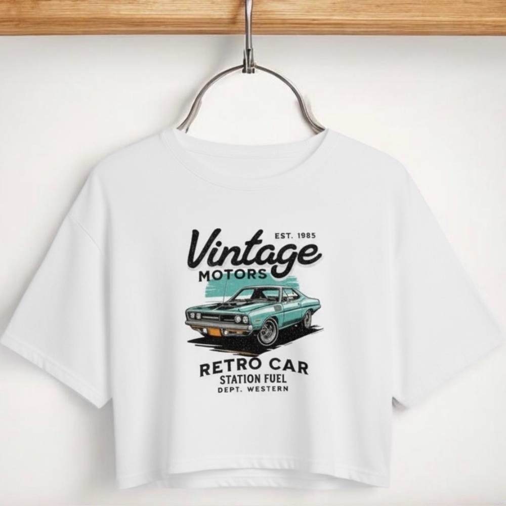 Vintage Motors Retro Car Est. 1989 Crop Top
